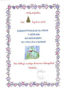 dárkový poukaz na vstup v létě 2026 do Dinoparku ve Vyškově a v Ostravě 