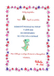 dárkový poukaz na vstup v létě 2026 do Dinoparku ve Vyškově a v Ostravě